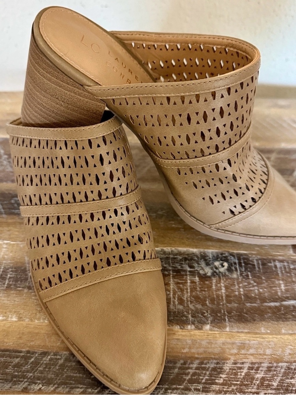 LC Lauren Conrad Ponderosa Taupe High Heel Mules Size 5